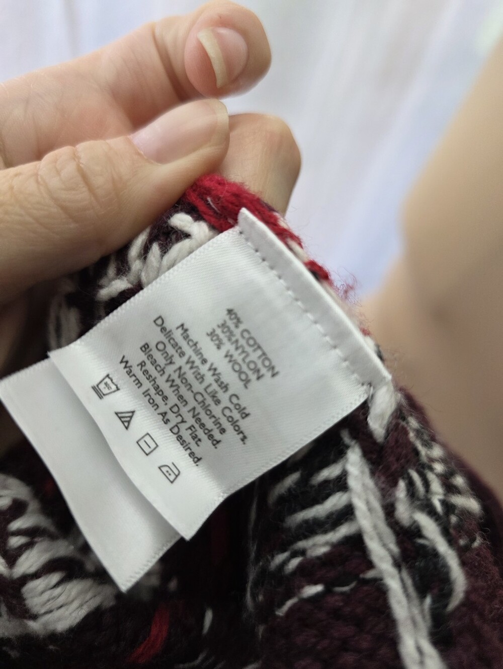 Eddie Bauer Wool Blend Fair Isle Cardigan L Burgundy Nordic Scandi Full Zip - Picture 10 of 13